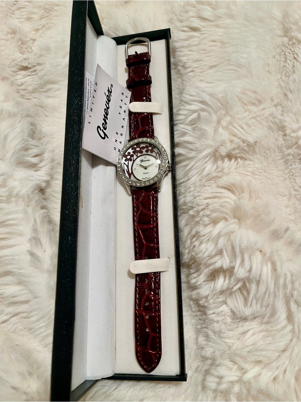 Genevex  Women's Crystal Accent Watch - Brown Strap